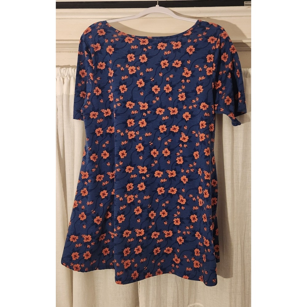LuLaRoe Tunic Top Blue Orange Floral Womens High-Low Top MEDIUM - Picture 2 of 6